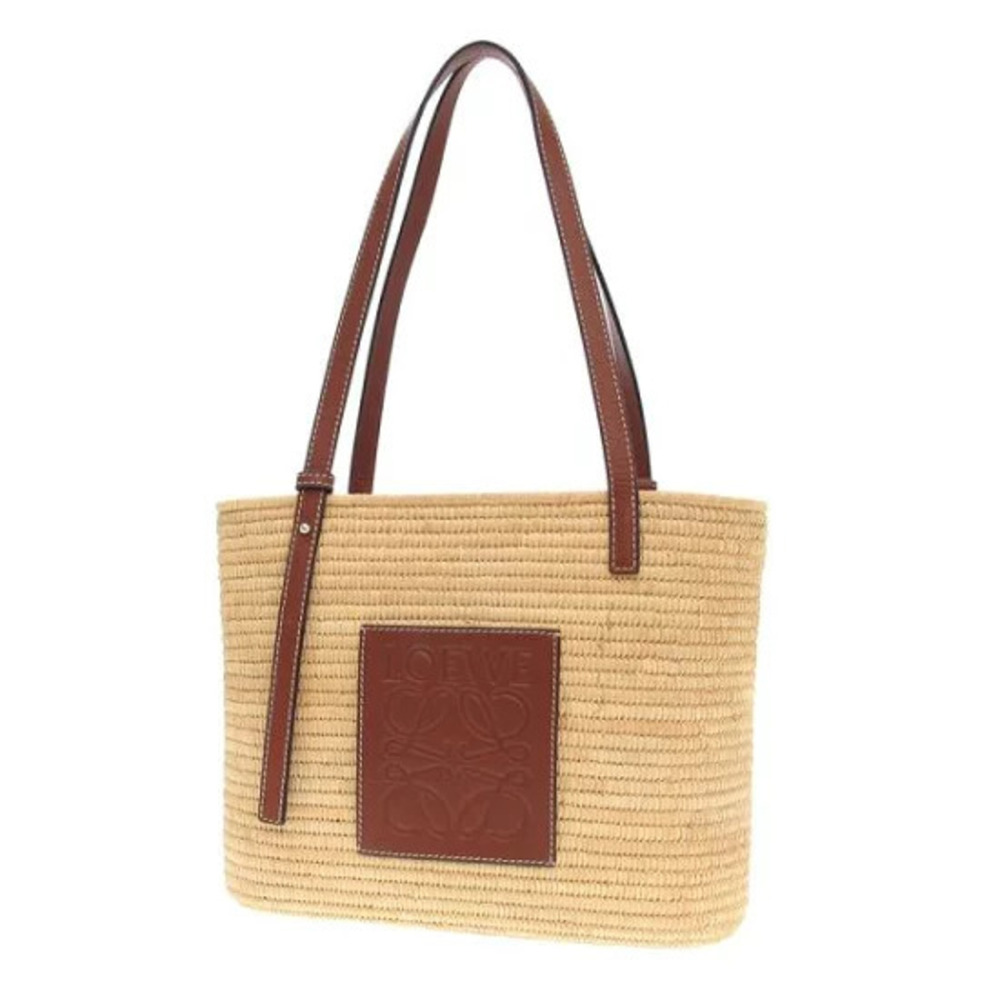 Loewe Square Basket Bag natural raffia brown calfskin leather